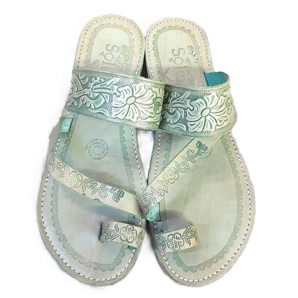 Soler Sandals Size 8 Teal Lightweight Vacation Beach Holiday Cruise Summer - Picture 1 of 10